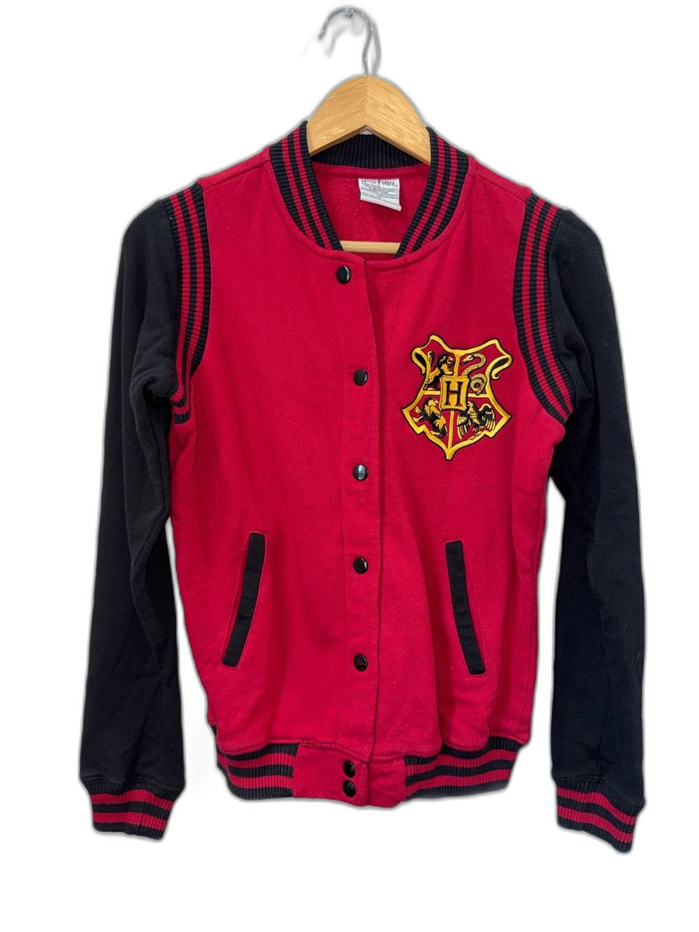 Harry Potter Varsity Jacket Girls Medium Red and Black Hogwarts Crest !